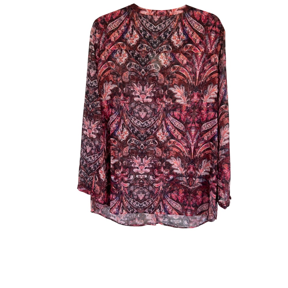Soft Surroundings Blouse Women Large Burgundy Paisley Metallic Shimmer Sheer Top - Picture 7 of 9